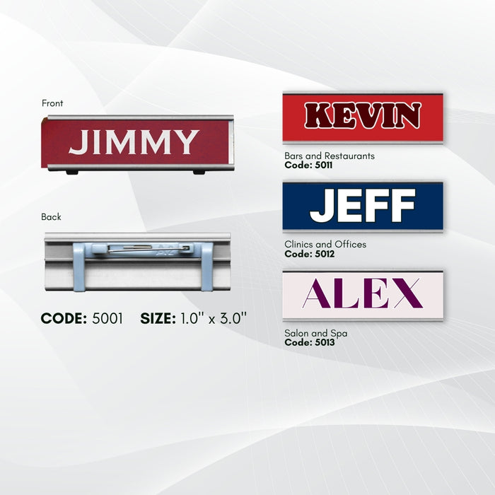 Code No.: 5001                        _                  Size: 0.75" x 2.5"                Insertable Nameplate Aluminum Silver
