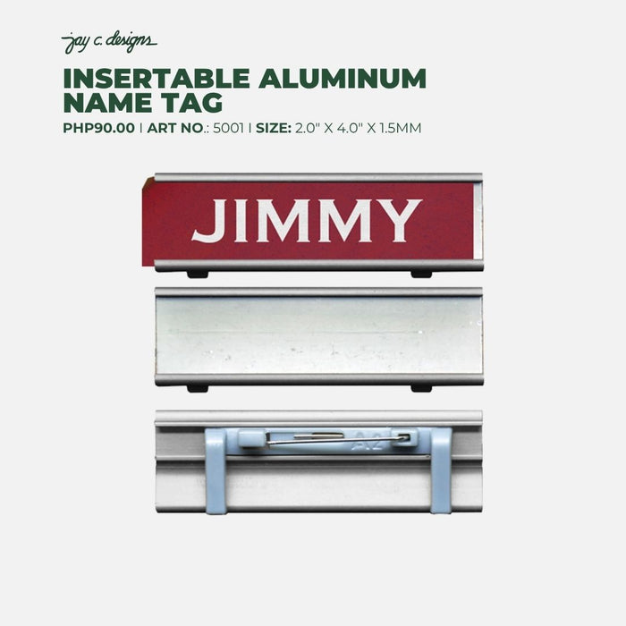 Code No.: 5001                        _                  Size: 0.75" x 2.5"                Insertable Nameplate Aluminum Silver