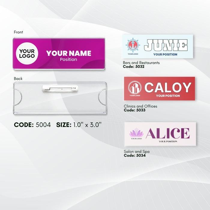 Code No.: 5004                        _                  Size: 1.0" x 3.0"                Insertable Nameplate with Safety Pin