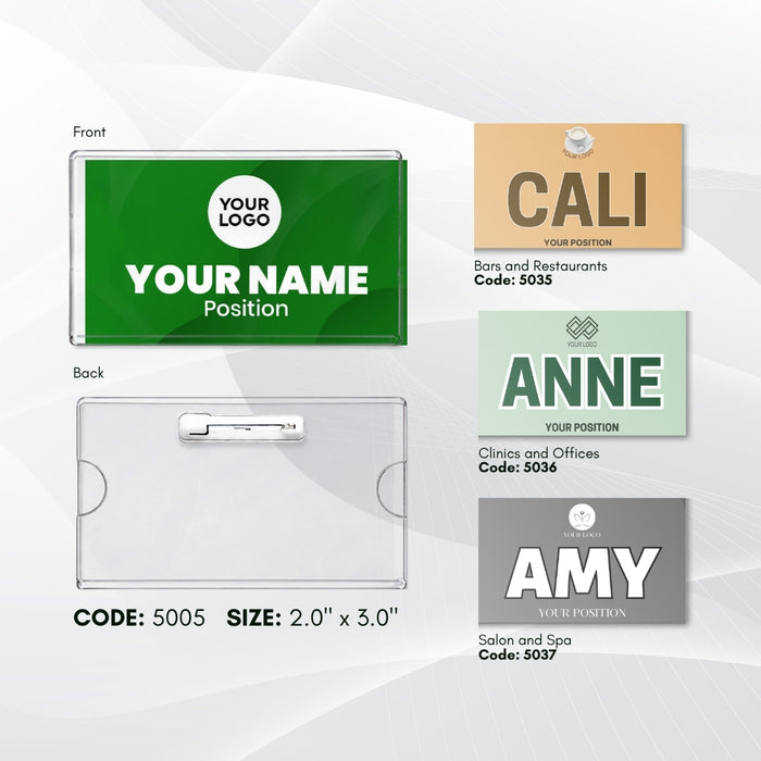 Code No.: 5005                        _                  Size: 2.0" x 3.0"                Insertable Nameplate with Safety Pin