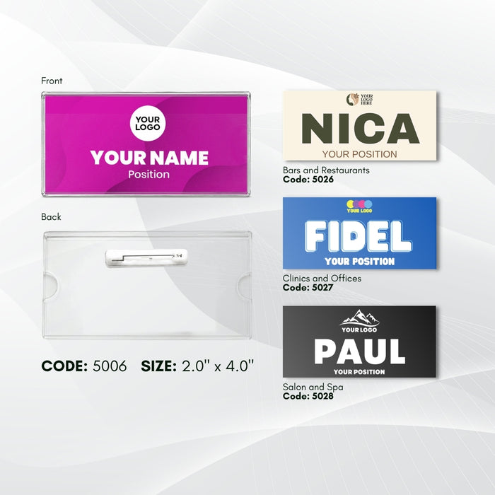 Code No.: 5006                        _                  Size: 2.0" x 4.0"                Insertable Nameplate with Safety Pin