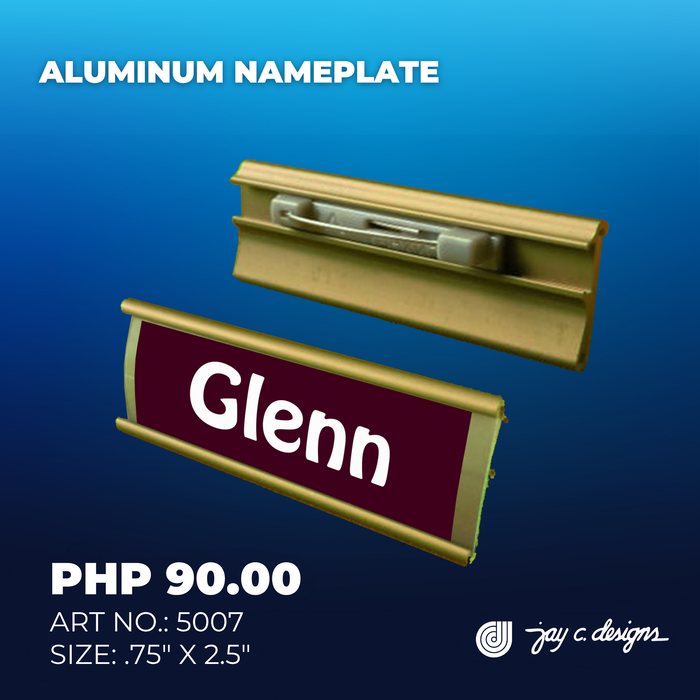 Code No.: 5007                        _                  Size: 0.75" x 2.5"                Insertable Nameplate Aluminum Gold