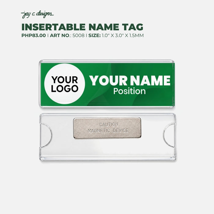 Code No.: 5008                        _                  Size: 1.0" x 3.0"                Insertable Nameplate with Magnetic Holder