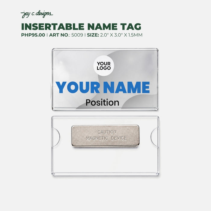 Code No.: 5005                        _                  Size: 2.0" x 3.0"                Insertable Nameplate with Safety Pin
