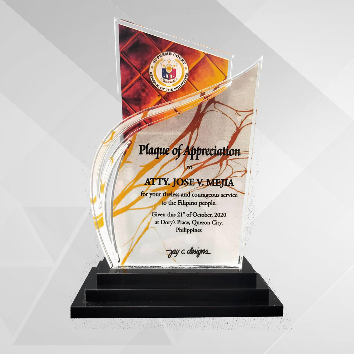 High-Quality Acrylic Plaque Supplier in the Philippines — Jay C. Designs