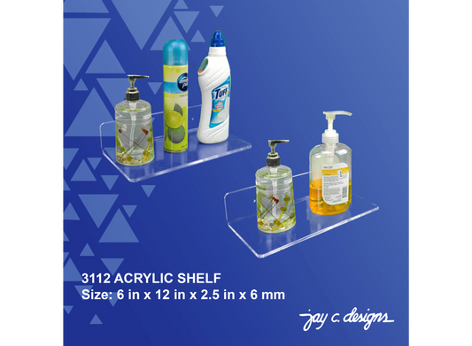 3112 Acrylic Shelf (2.5in (H) x 12.0in (L) x 6.0in (D) x 6.0mm)