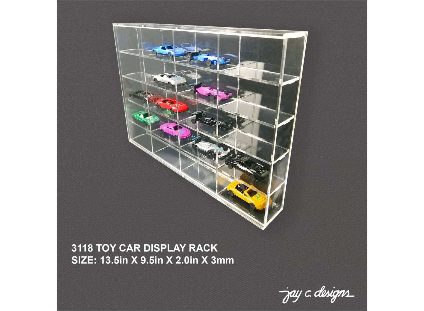 3118 Acrylic Toy Car Display Rack (13.5in (L) x 9.5in (H) x 2.5in (D) x 3.0mm)