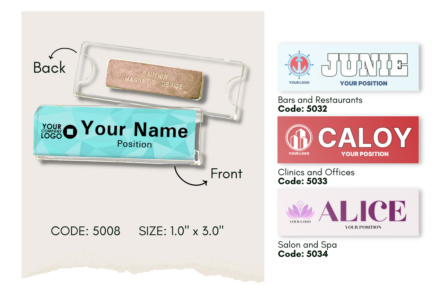 Code No.: 5008                        _                  Size: 1.0" x 3.0"                Insertable Nameplate with Magnetic Holder