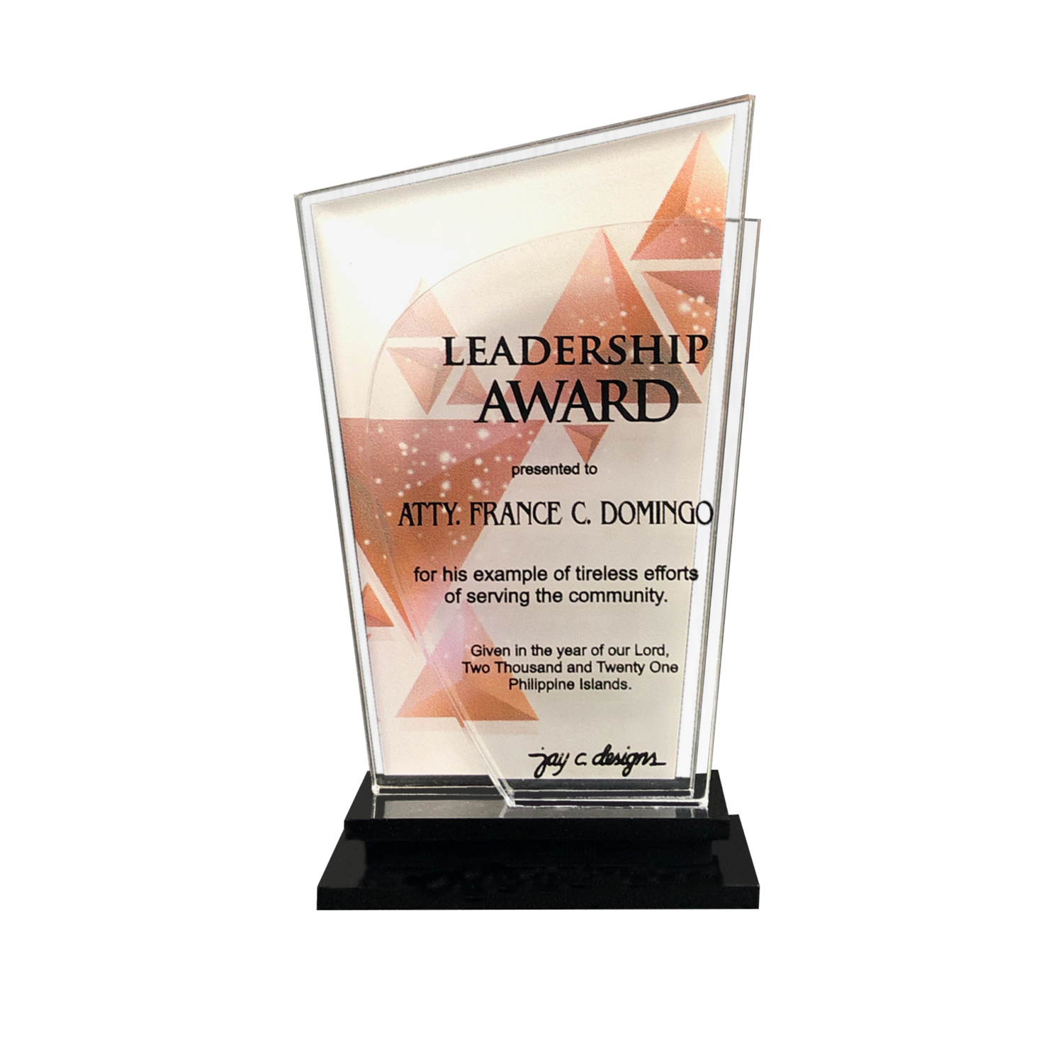 Acrylic Trophies & Plaques Philippines 8038 Jay C. Designs